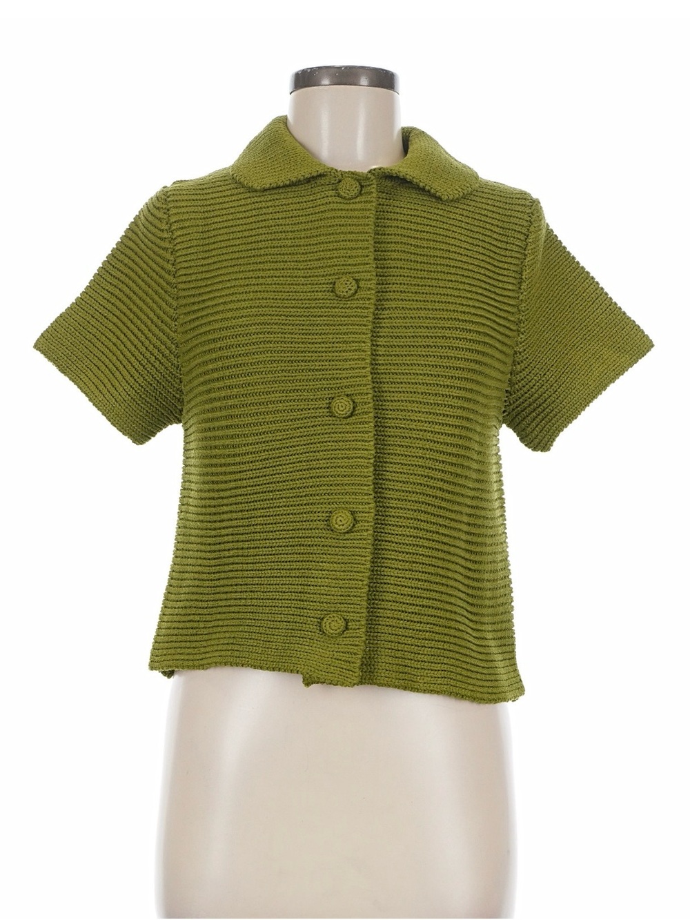 Zara Olive Green Short-Sleeve Knit Cardigan